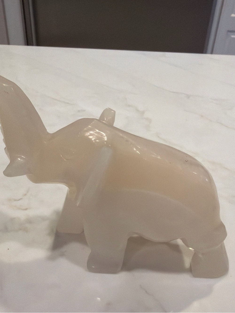 Vintage Hand Carved Onyx Stone Elephant Sculpture - Elegant Home Accent